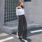 Set: Cold-shoulder Short-sleeve Top + Dotted Wide Leg Pants As Shown In Figure - One Size