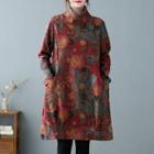 Long Sleeve Turtle Neck Print Dress