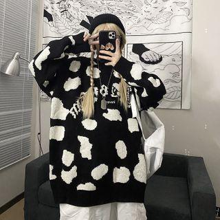 Cow Print Lettering Sweater