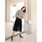 Plus Size Chiffon-overlay Slit-side Flare Skirt