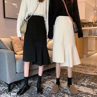 Plain High-waist Slim-fit Irregular Skirt