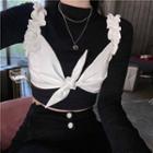Long-sleeve Cropped T-shirt / Ruffle Camisole Top