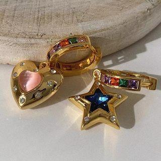 Asymmetrical Rhinestone Drop Earring 1 Pair - Asymmetric - Gold & Pink & Blue - One Size