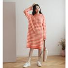 Striped Knit Midi Hoodie Dress