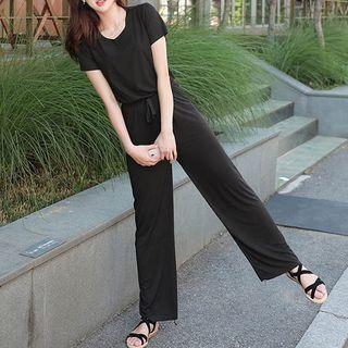 Set: Textured T-shirt + Wide-leg Pants