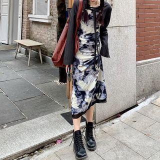 Spaghetti Strap Tie-dyed Midi A-line Dress / Cropped Cardigan