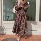 Polka-dot Tiered Long Dress With Cord