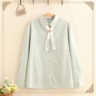 Embroidered Tie-neck Long-sleeve Shirt