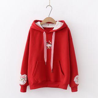 Embroidered Bear Print Hoodie