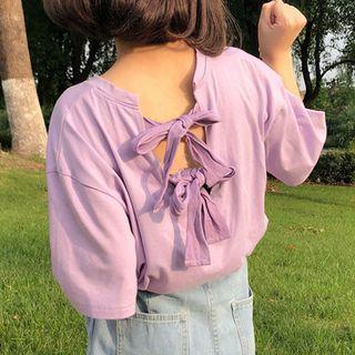 Bow Accent Back Elbow Sleeve T-shirt