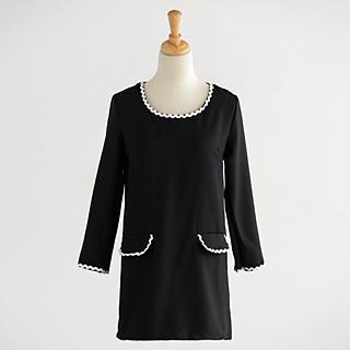 Scalloped-trim Dress Black - One Size