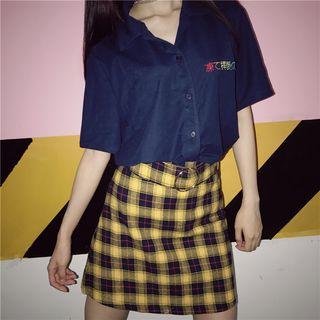 Letter Embroidered Short Sleeve Shirt