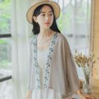 Embroidered Trim Open Front Chiffon Jacket