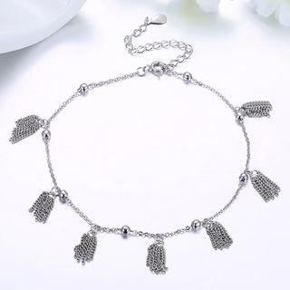 925 Sterling Silver Feather Anklet Silver - One Size