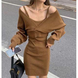 V-neck Plain Cropped Top / Plain Skinny Mini Dress