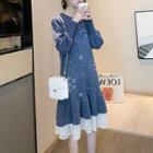 Mock Two-piece Snowflake Print Long-sleeve Knit Dress