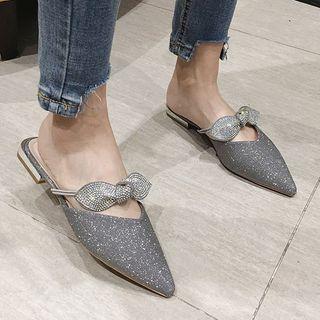 Pointy Glitter Bow Mules