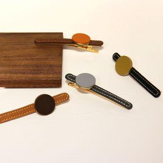 Faux Leather Alloy Disc Hair Clip