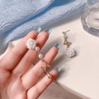 Rose Faux Pearl Asymmetrical Dangle Earring 1 Pair - 01 - Asymmetry - Silver Pin - Rose - White - One Size