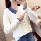 Long-sleeve Color Block Cable Knit Top