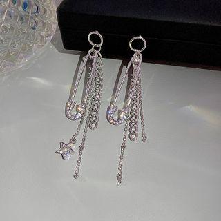 Rhinestone Pin Drop Earring 1 Pair - Silver - One Size
