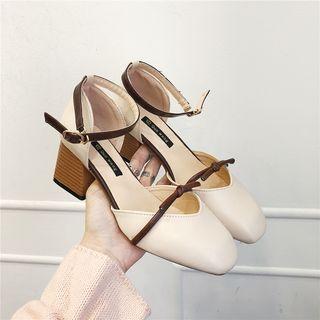 Faux-leather Block Heel Ankle Strap Sandals