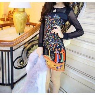 Floral Print Long-sleeve Mini Dress