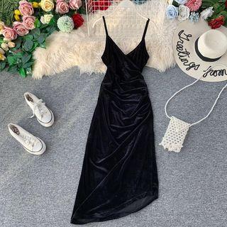 Spaghetti Strap Asymmetric Midi A-line Dress