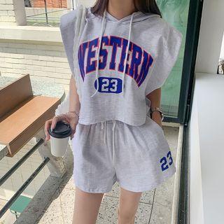 Number Print Hoodie & Shorts Sweatsuit Set