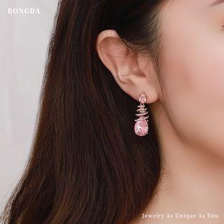 Rhinestone Waterdrop Drop Earring 1 Pair - Rose Gold - One Size