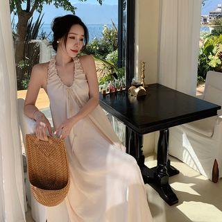 Sleeveless Halter Neck Maxi A-line Dress Almond - One Size