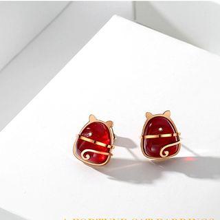 Gemstone Cat Ear Stud Red - One Size