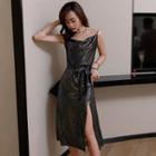 Spaghetti Strap Sequined Midi Dress Black - One Size