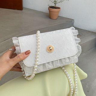 Faux Pearl Ruffle Trim Crossbody Bag