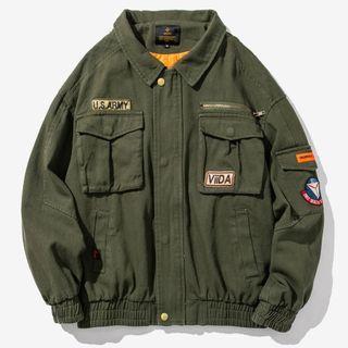 Embroidered Pocket Detail Zip Jacket