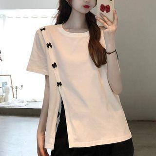 Short-sleeve Bow Detail T-shirt White - One Size
