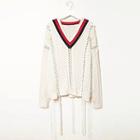Lace-up Cable Knit V-neck Sweater