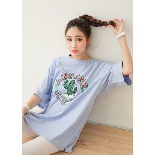 3/4-sleeve Printed Oversized T-shirt