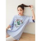 3/4-sleeve Printed Oversized T-shirt
