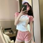 Contrast Trim Tank Top / Short-sleeve T-shirt / Piped Shorts / Set