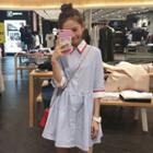 Color Panel Collared Elbow Sleeve Dress