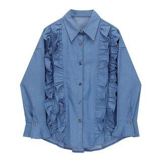 Frill Trim Shirt Blue - One Size