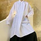Long-sleeve Asymmetric Tie Waist Long Shirt