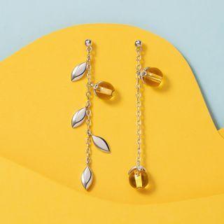 Asymmetrical Beaded Leaf Drop Earring 1 Pair - Silver - One Size