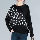 Batwing-sleeve Dotted Panel Top Black - One Size