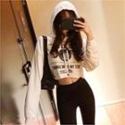Hooded Letter Print Cropped Pullover Ivory - One Size