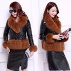 Furry Trim Faux Leather Quilted Coat