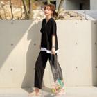 Set: Layered-hem T-shirt + Wide-leg Pants