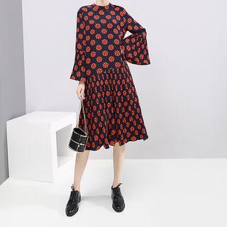 Long-sleeve Flower Print Shift Dress