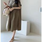 Cuffed-sleeve Slit-hem Dress